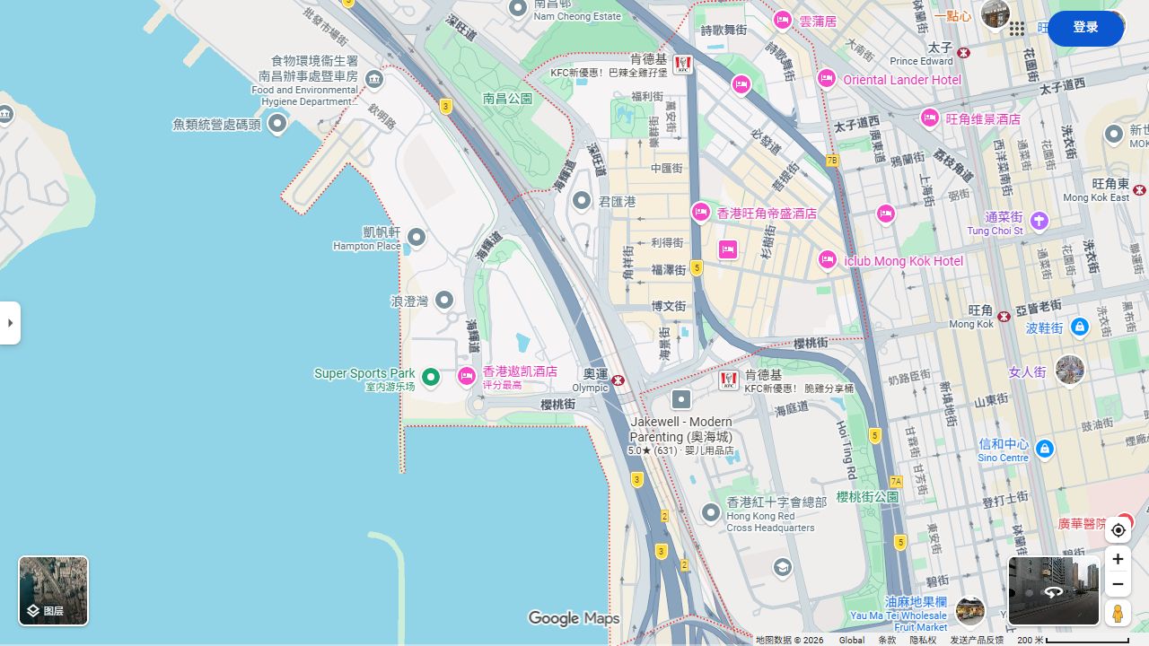 Google Maps view of the Tai Kok Tsui area in Hong Kong